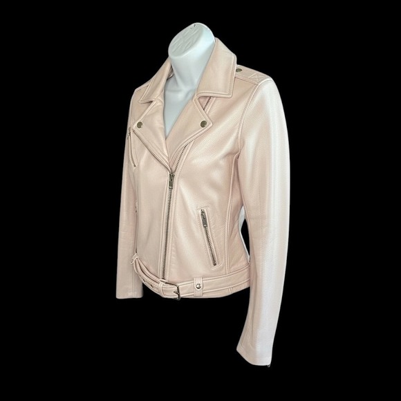 IRO Pink Pearl 100% Lamb Leather Moto Jacket Womens Size 38 EU Size 6 US - Picture 2 of 10